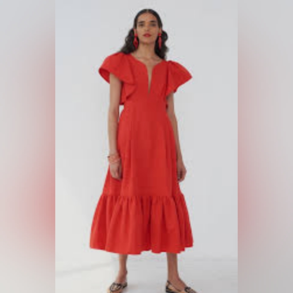 Elegant Marrisa Webb Cotton Summer Dress, Coral/Red